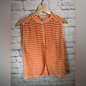 J. Crew | Orange Coral Striped Sleeveless Tank Size 8‎ button front casual